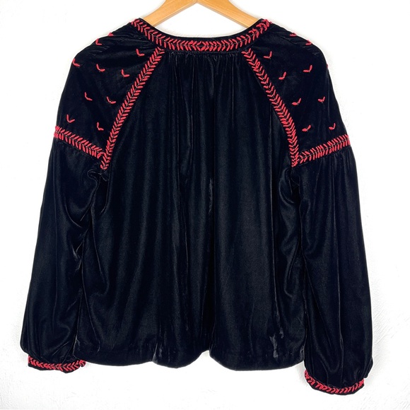 Zara Woman Black Velvet Embroidered Balloon Sleeve Open Front Jacket medium - Picture 5 of 7